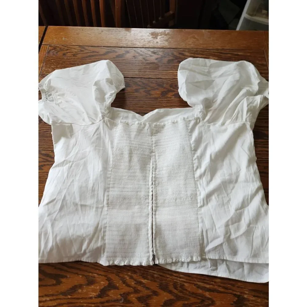 Reformation White Radish Puff Sleeve Ruched Top sz 24